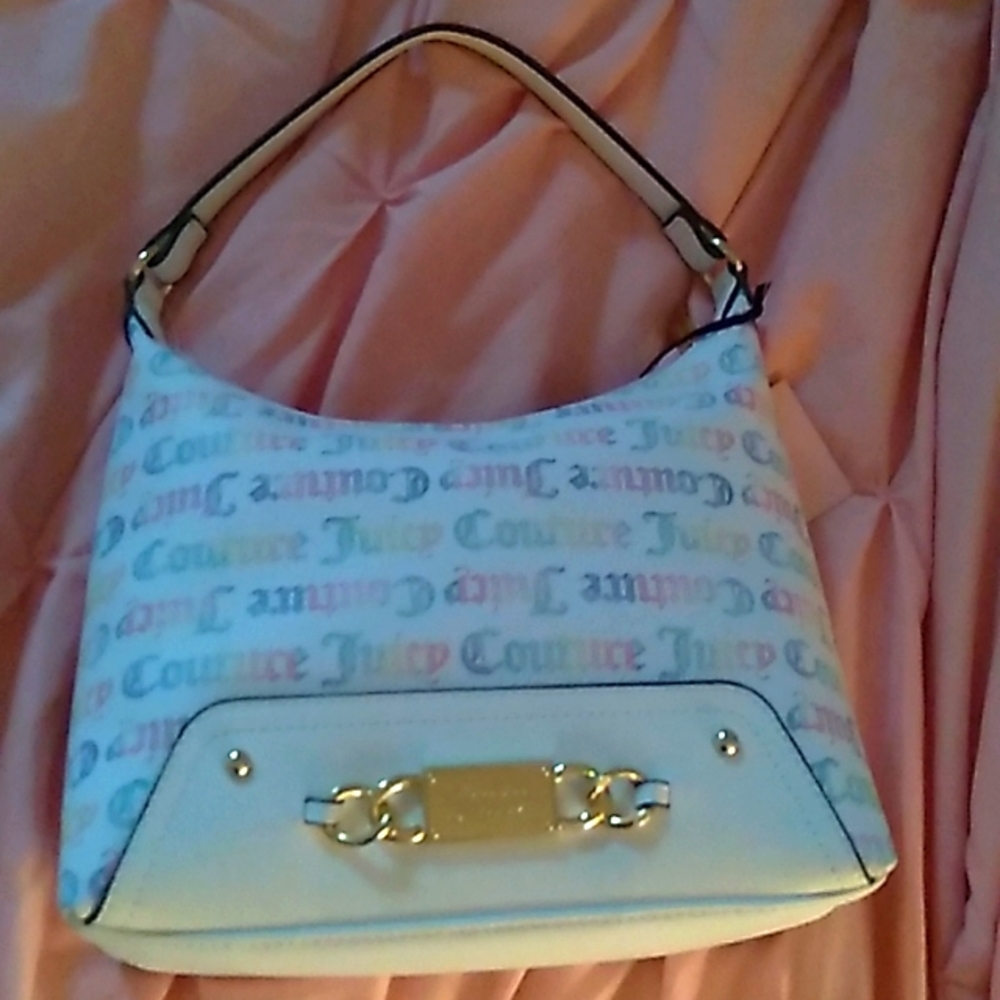 Juicy Couture Off The Chain White Multi Rainbow logo hobo with crossbody strap!